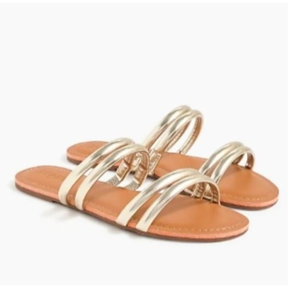 J. Crew AK140 Gold Metallic Strappy Seaside Slip On Slides Sandals Sz 9